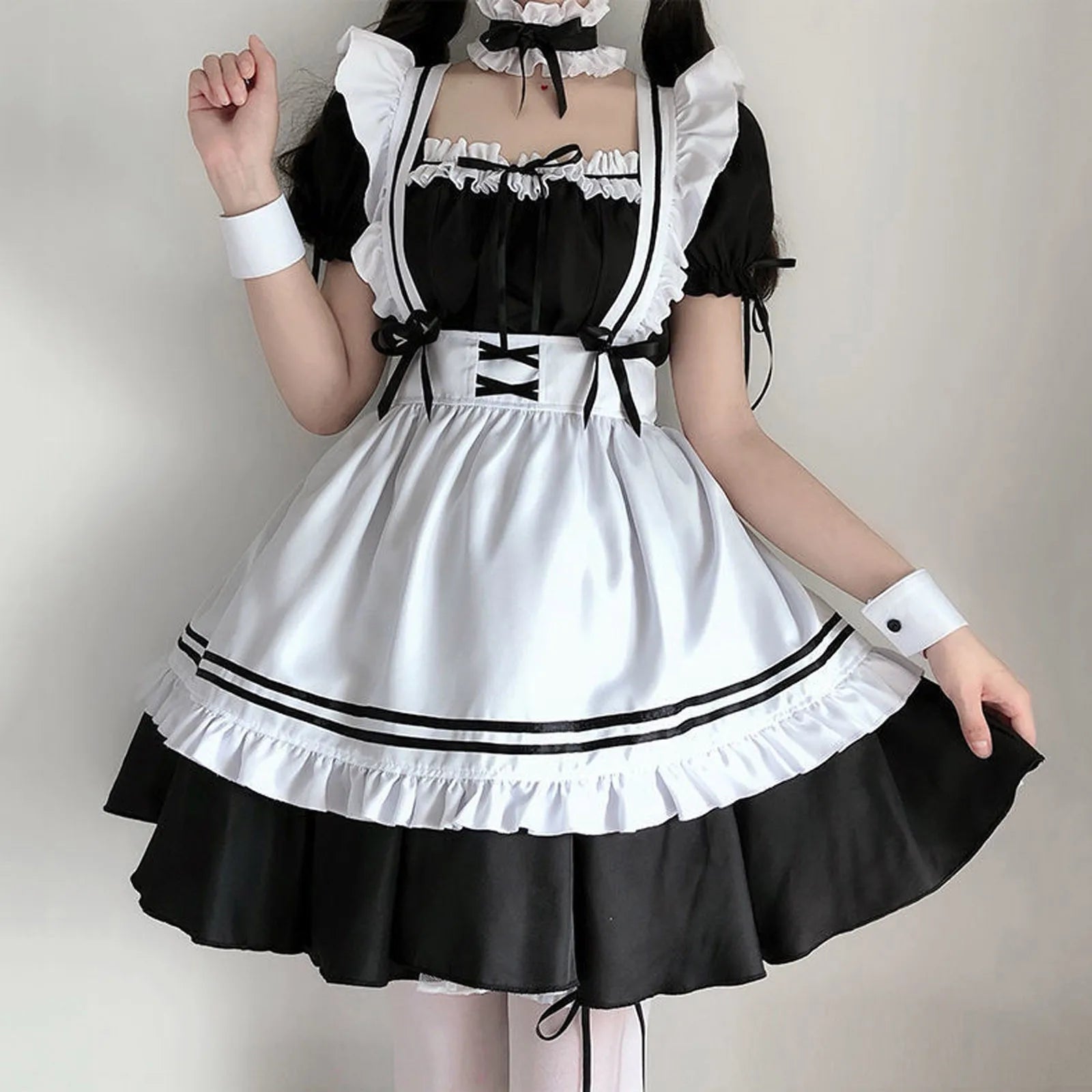 2024 Black Cute Lolita Maid Cosplay Dress - Y2K Aesthetic Apron Outfit for Cafe & Events