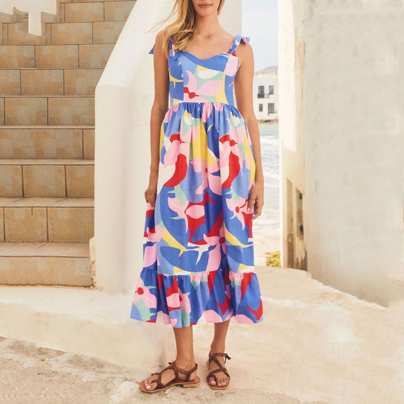 2024 Y2K Aesthetic Women's Boho Maxi Dress - Sleeveless A-Line Party Beach Casual Style