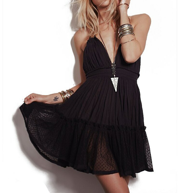 2024 Y2K Lace-Up Backless Halter Dress - Boho Chic with Grunge & Coquette Aesthetic