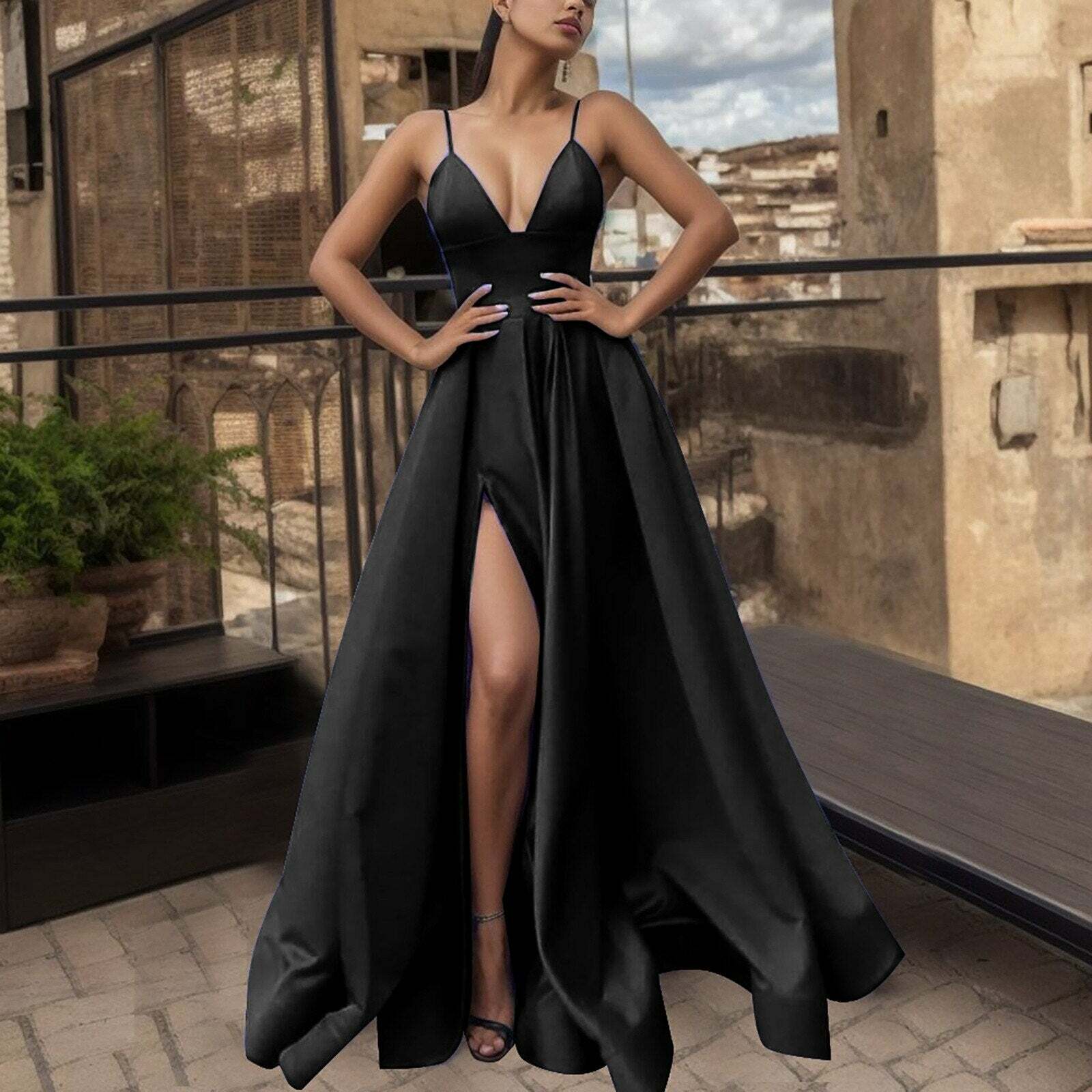 2024 Y2K Satin V-Neck Maxi Dress - Coquette Aesthetic with Grunge Style Touch