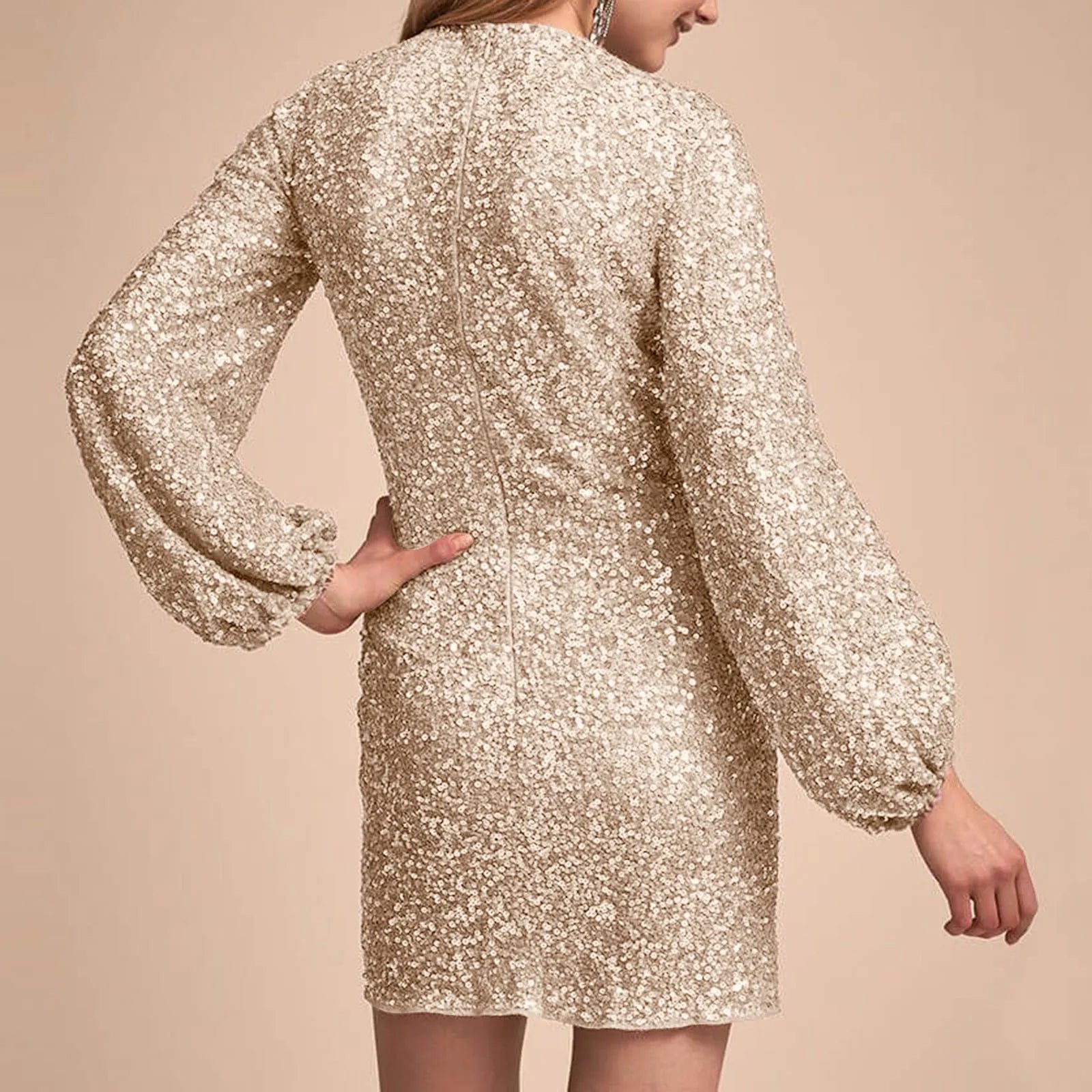 2024 Y2K Sequin Mini Bodycon Dress - Long Sleeve, Cute & Comfy for Coquette & Grunge Aesthetics