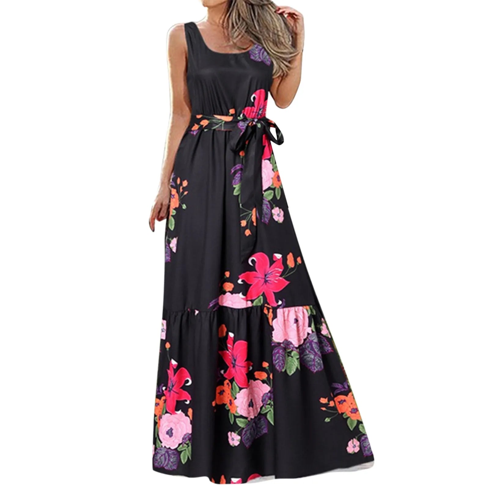 Bohemian Floral Maxi Dress - Vintage Lace-Up Tank for Summer Parties & Casual Outfits