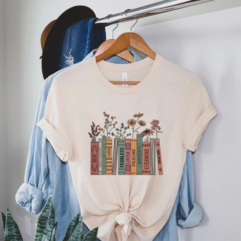 Books & Flowers Y2K Tee: Vintage 90s Grunge Aesthetic for Summer Outfits & Cute Looks