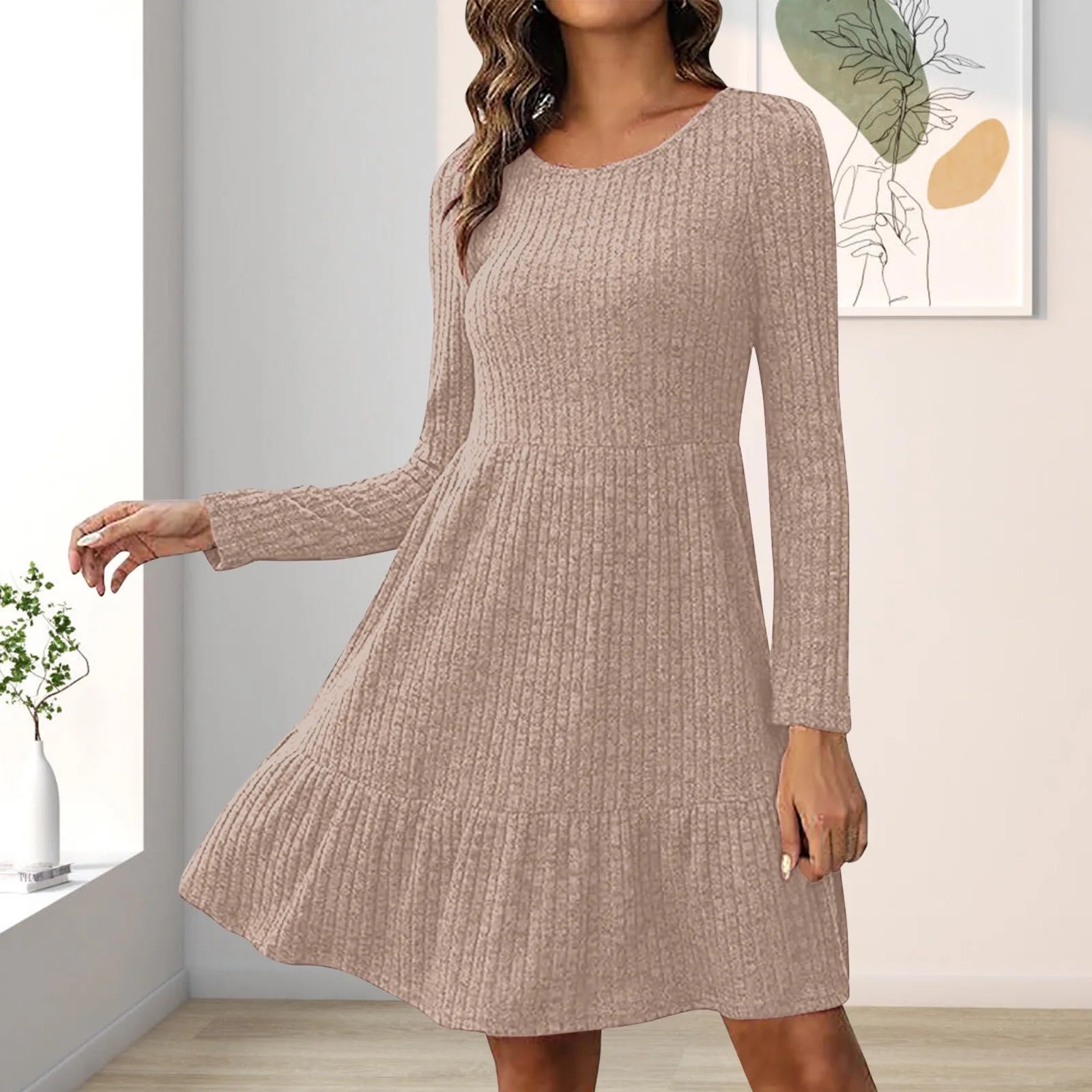 Chic O-Neck Knitted A-Line Dress for Fall & Winter - Cozy Casual Party Style