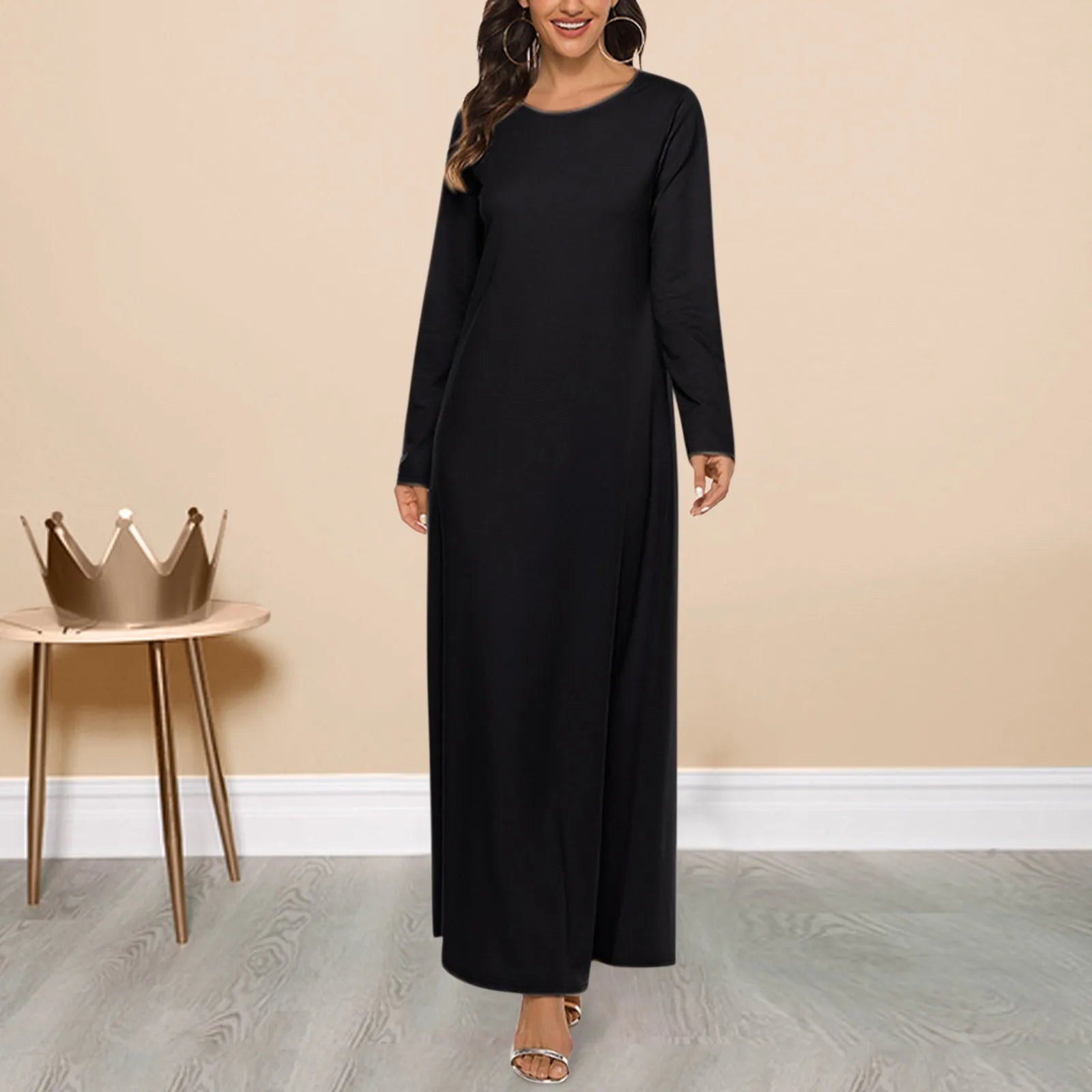 Chic Solid Color Loose Abaya Dress - Elegant Long Sleeve Muslim Fashion for Every Occasion