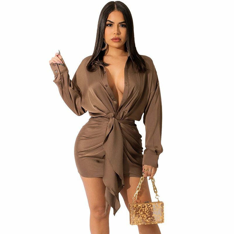 Chic Y2K Aesthetic Lapel Mini Dress - Coquette Style with Grunge Vibes and Cute Details