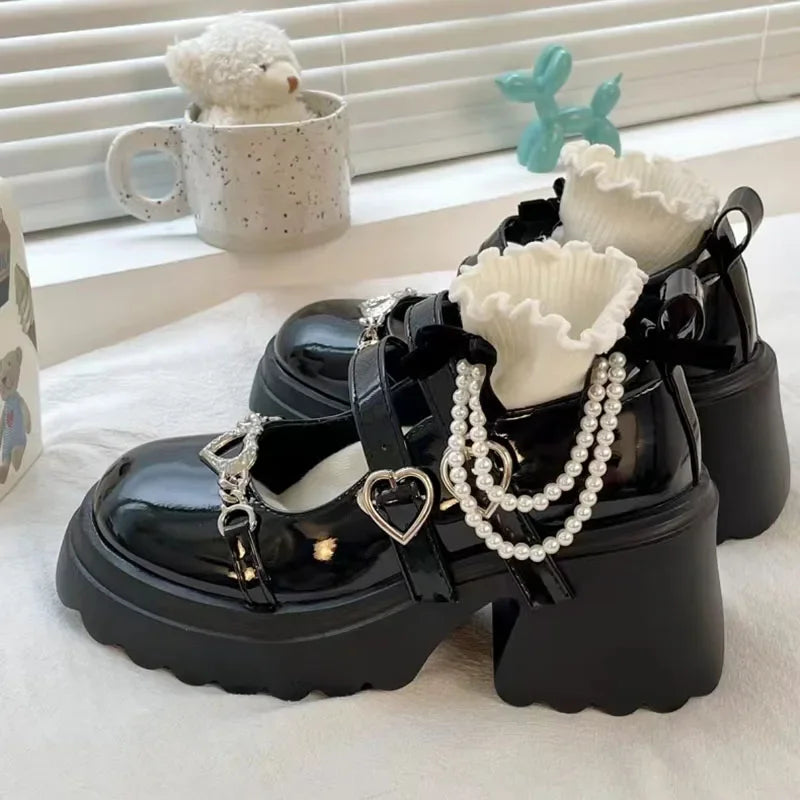 Chunky Platform Mary Jane Shoes - Y2K Aesthetic Footwear for Grunge & 90s Fashion Lovers