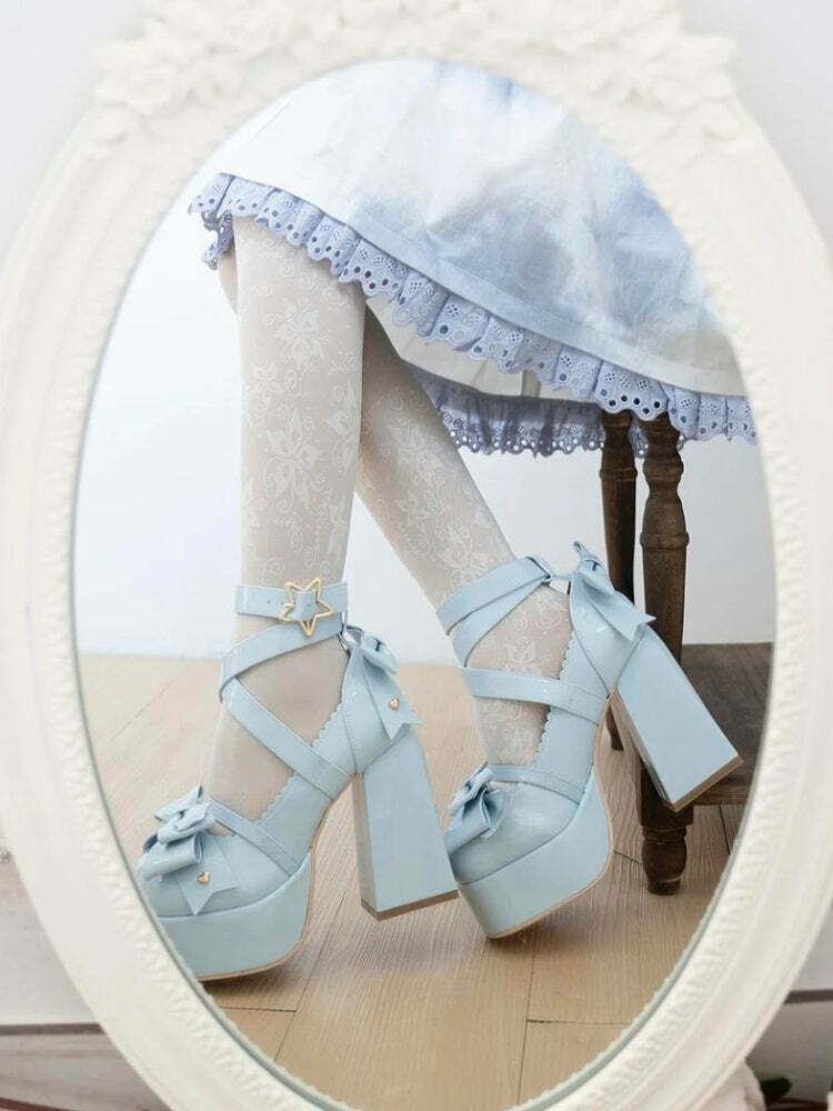 Coquette Bow Star Buckled Platform Heels - Y2K Fashion, 90s Aesthetic, Dress to Impress