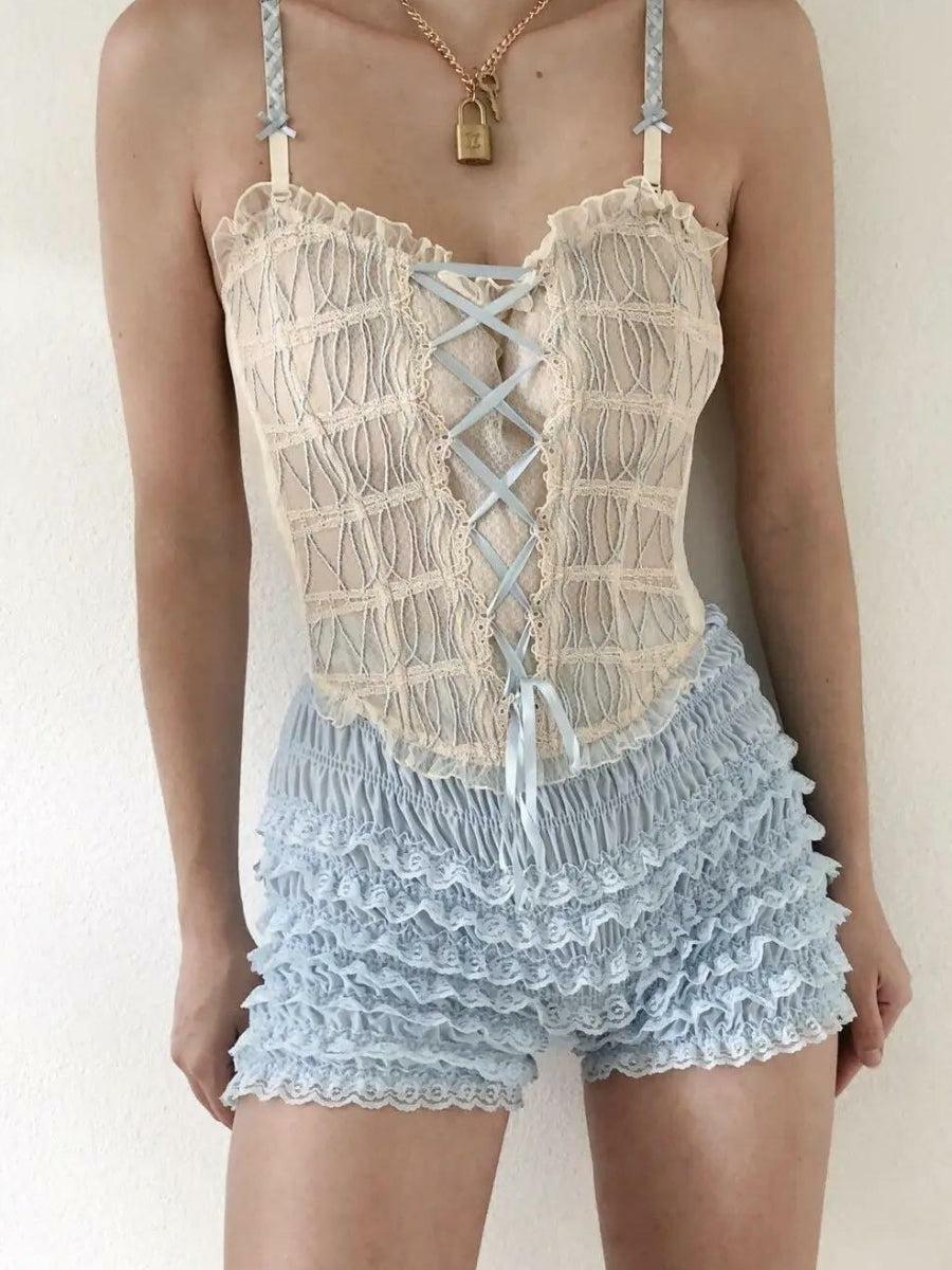 Coquette Lace Ruffled Shorts - Y2K Summer Fashion, Cute Outfits, and Grunge Aesthetic Style