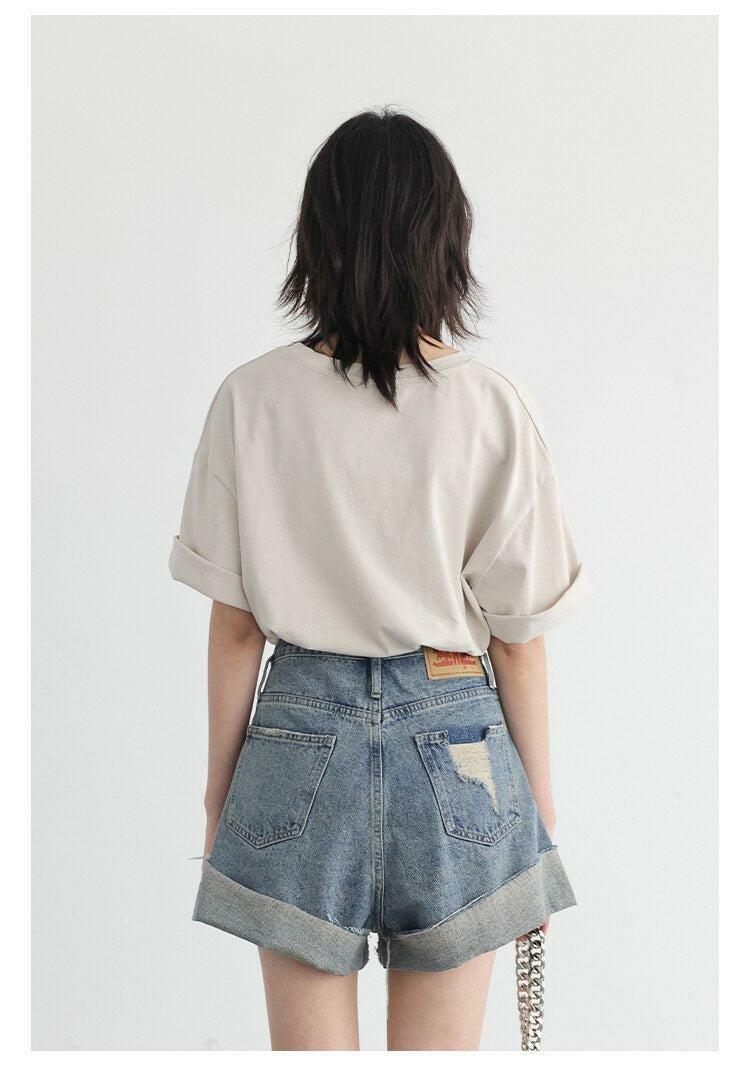 Distressed Slit Jean Shorts - Y2K Summer Fashion, Grunge Aesthetic, and 90s Style