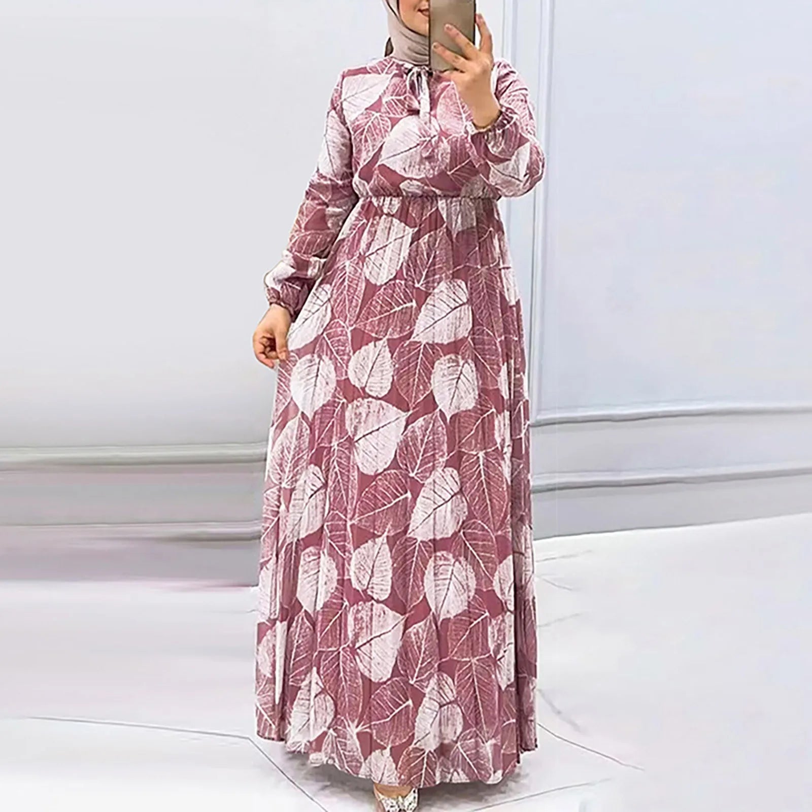 Elegant Printed Maxi Robe Dress for Women - Y2K Aesthetic Long Sleeve Casual Wear