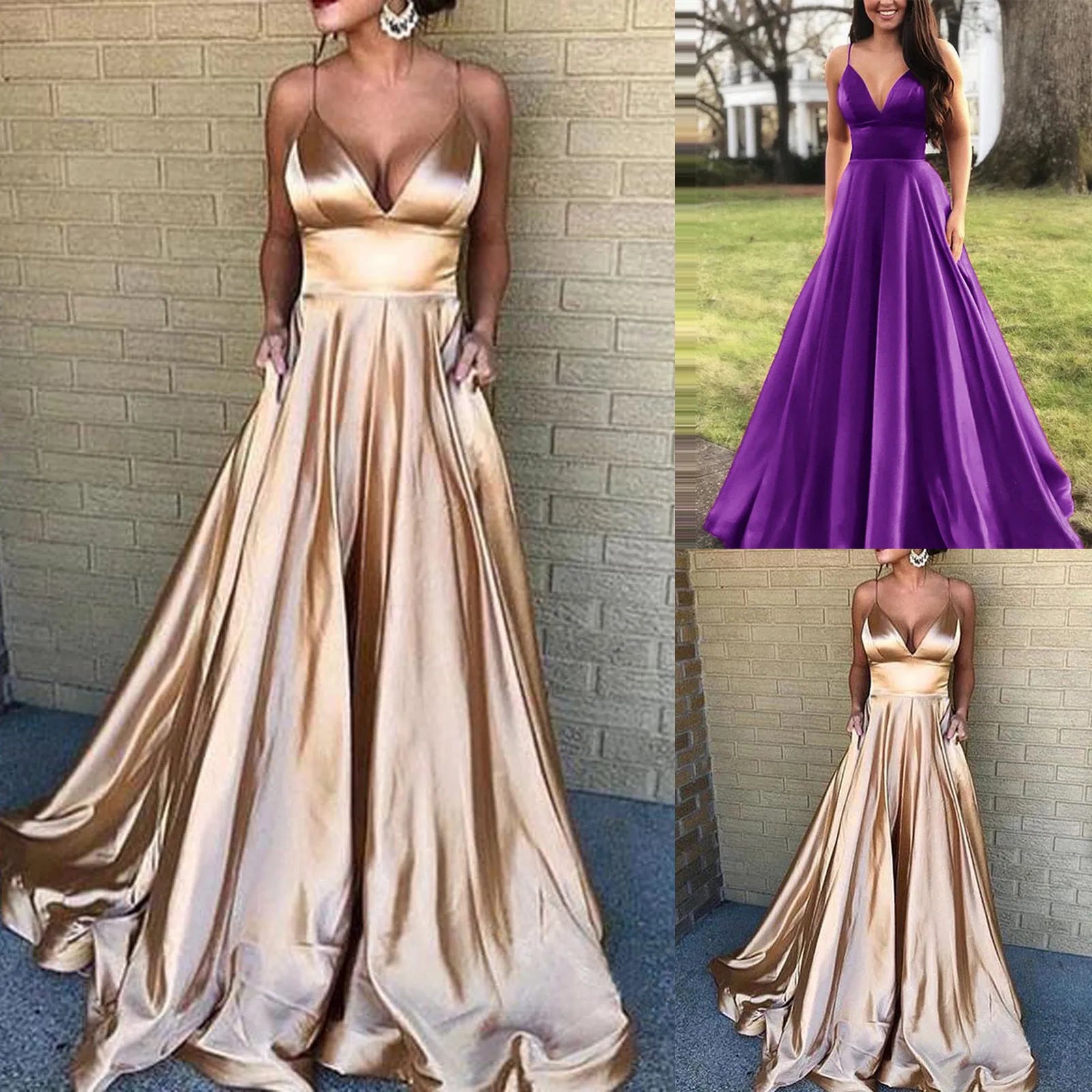 Elegant V-Neck Spaghetti Strap Maxi Dress with Ruffles - Y2K Aesthetic Evening Wear