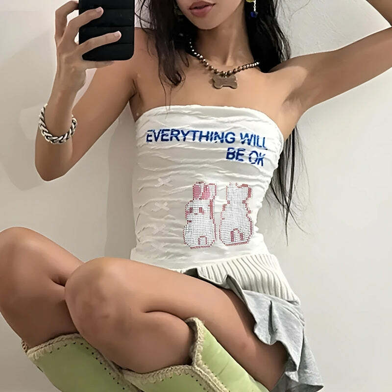 Everything Will Be Ok Y2K Tube Top - Trendy Grunge Aesthetic for Summer Outfits