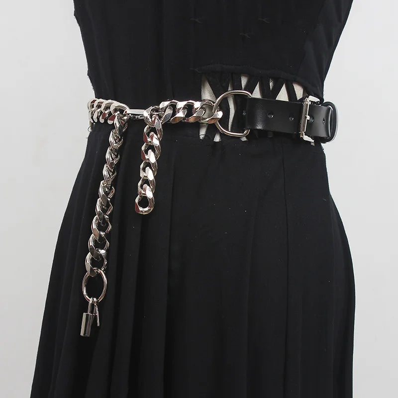 Grunge Lock Faux Leather Chain Belt 90s Grunge Style Coquette Aesthetic