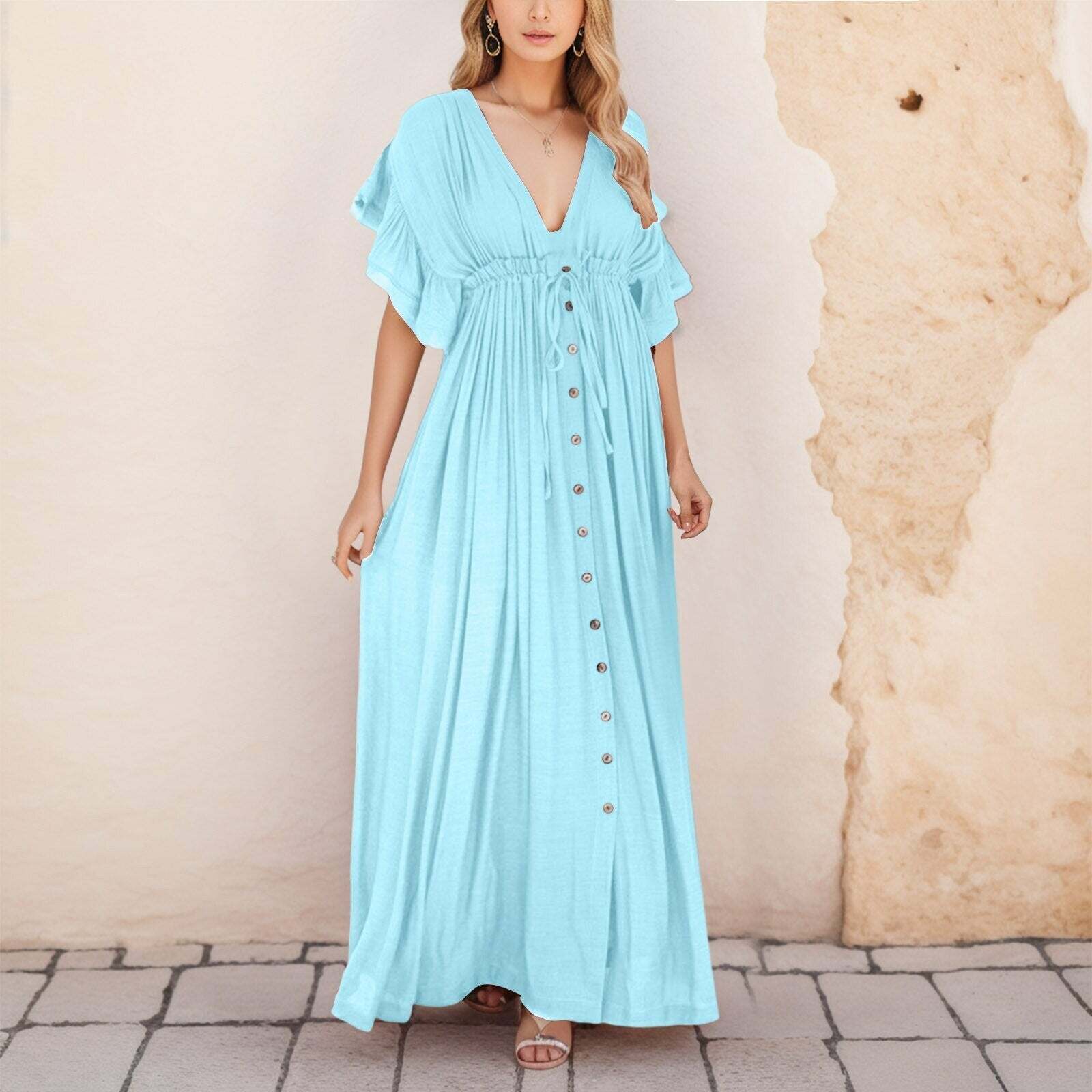 High Waist Single-Breasted White Maxi Dress - Y2K Boho Aesthetic for Effortless Style