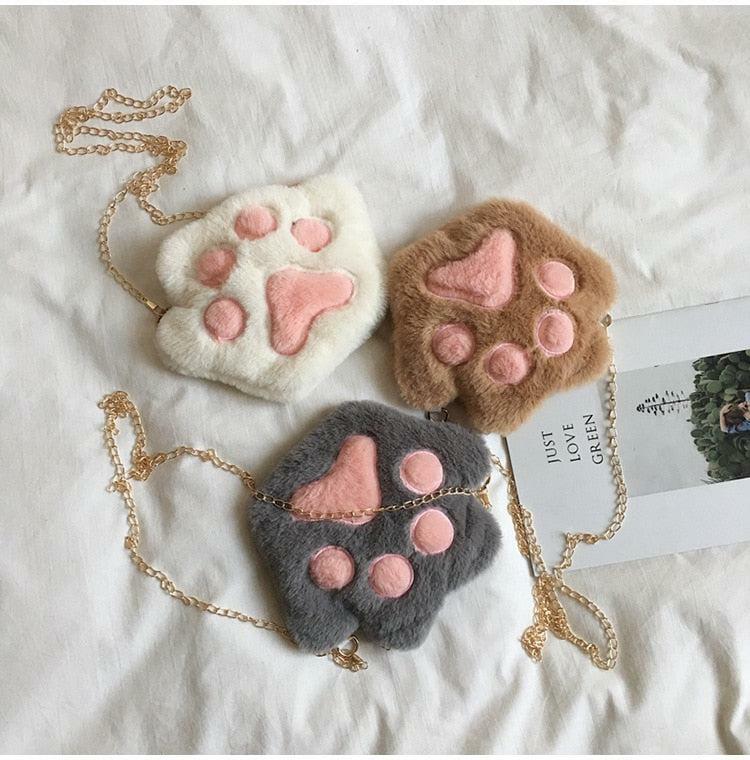 Kawaii Plush Paw Crossbody Bag - Y2K Aesthetic, Cute Outfits, 90s Fashion, Grunge Style