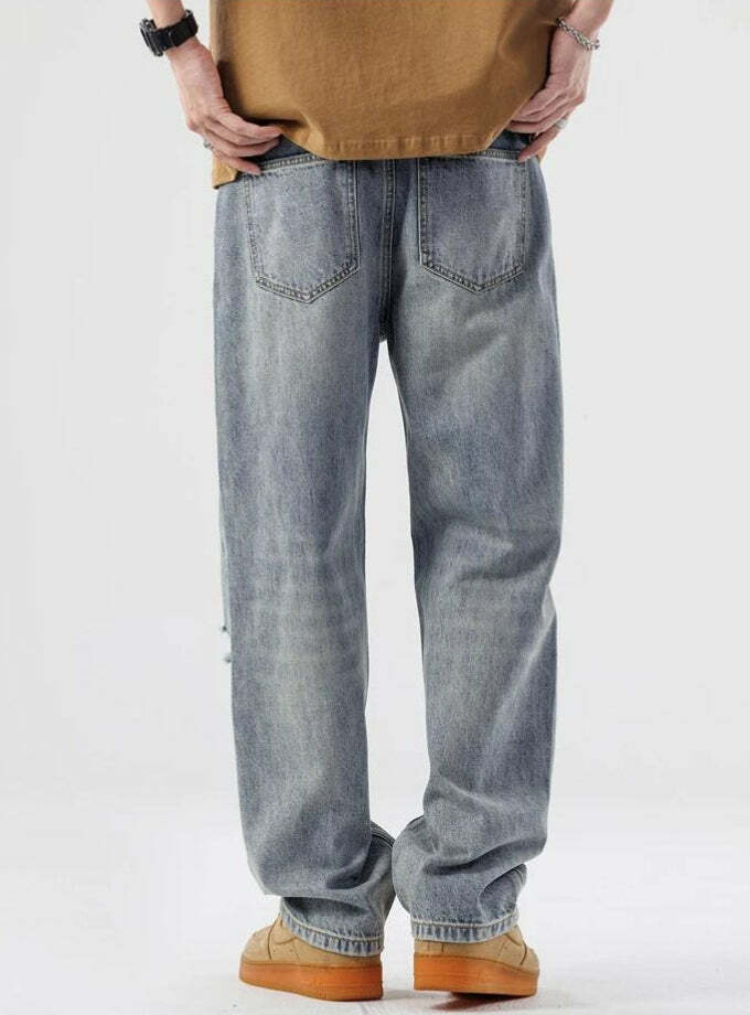 Light Wash Distressed Baggy Jeans - Y2K Grunge Style for Effortless Summer Outfits