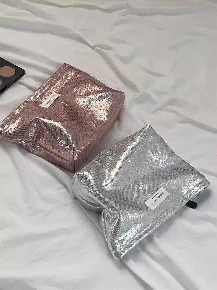 Shiny Metallic Makeup Bag for Y2K Fashion Lovers - Perfect for 90s Outfits & Summer Vibes