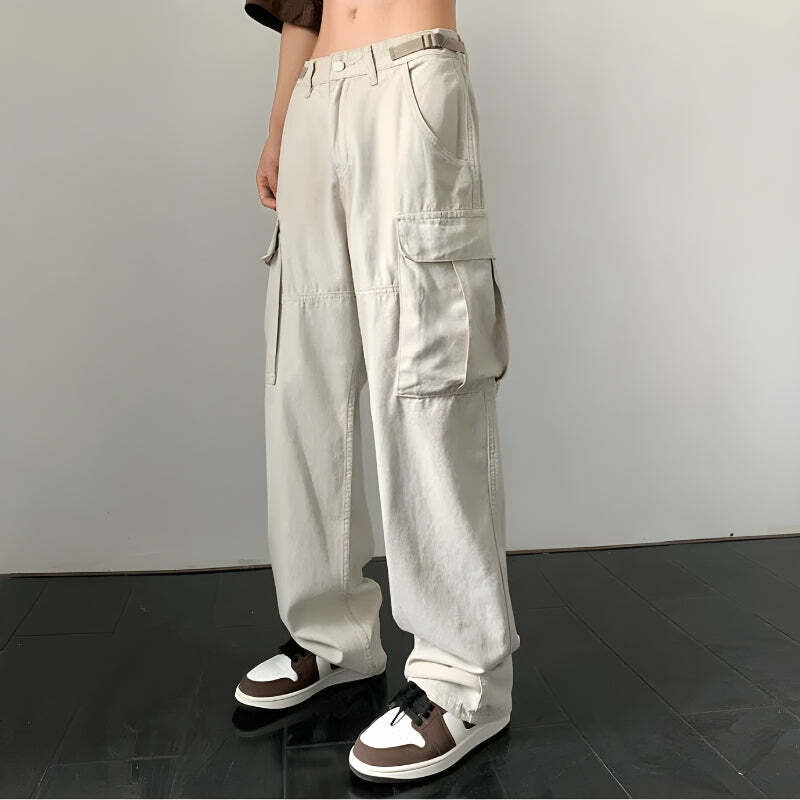 Trendy Y2K Baggy Cargo Pants with Side Belt - Perfect for 90s Grunge and Summer Outfits