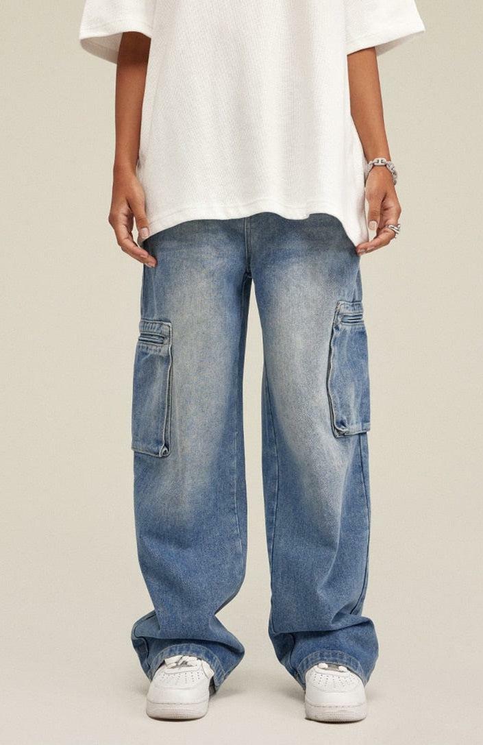 Trendy Y2K Washed Baggy Cargo Jeans for Effortless Grunge and 90s Aesthetic Outfits