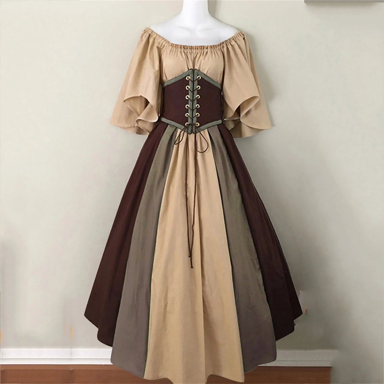 Vintage Lace-Up Medieval Costume Dress for Y2K Aesthetic, Coquette & Grunge Styles