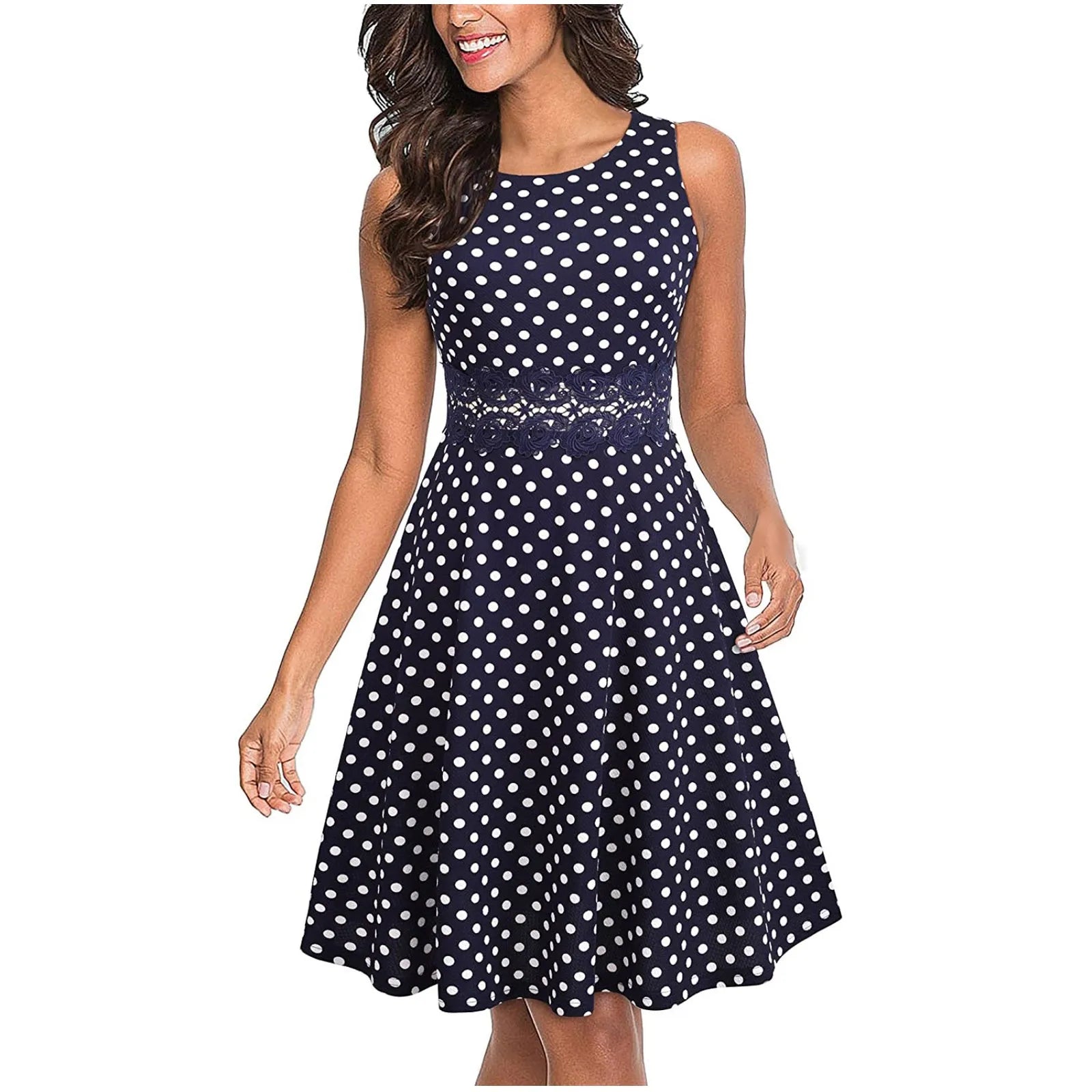 Vintage Polka Dot A-Line Summer Dress - Elegant High Waist Sleeveless Tunic for Y2K Aesthetic