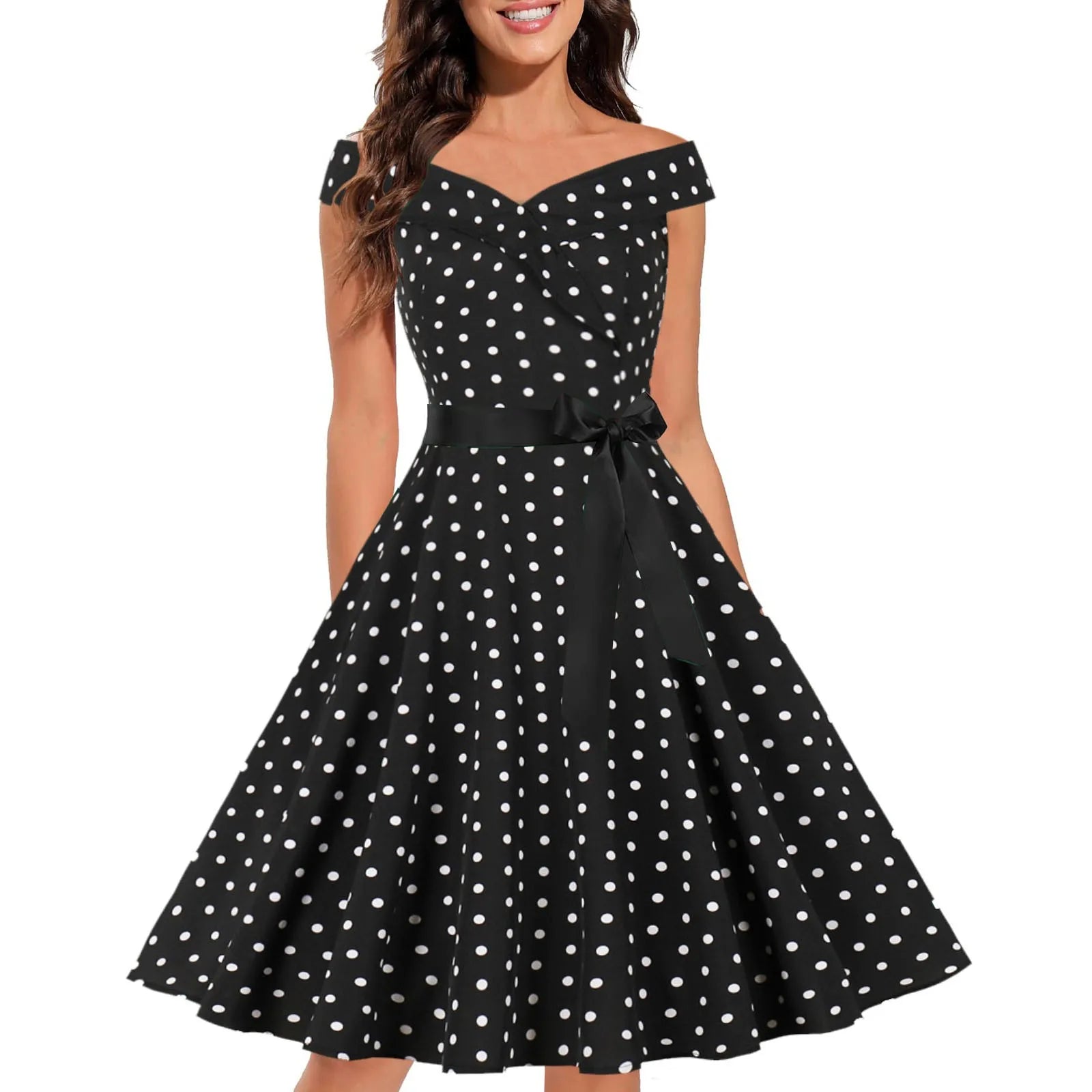 Vintage Polka Dot Off-Shoulder Dress - Y2K Aesthetic Casual Summer Party Outfit