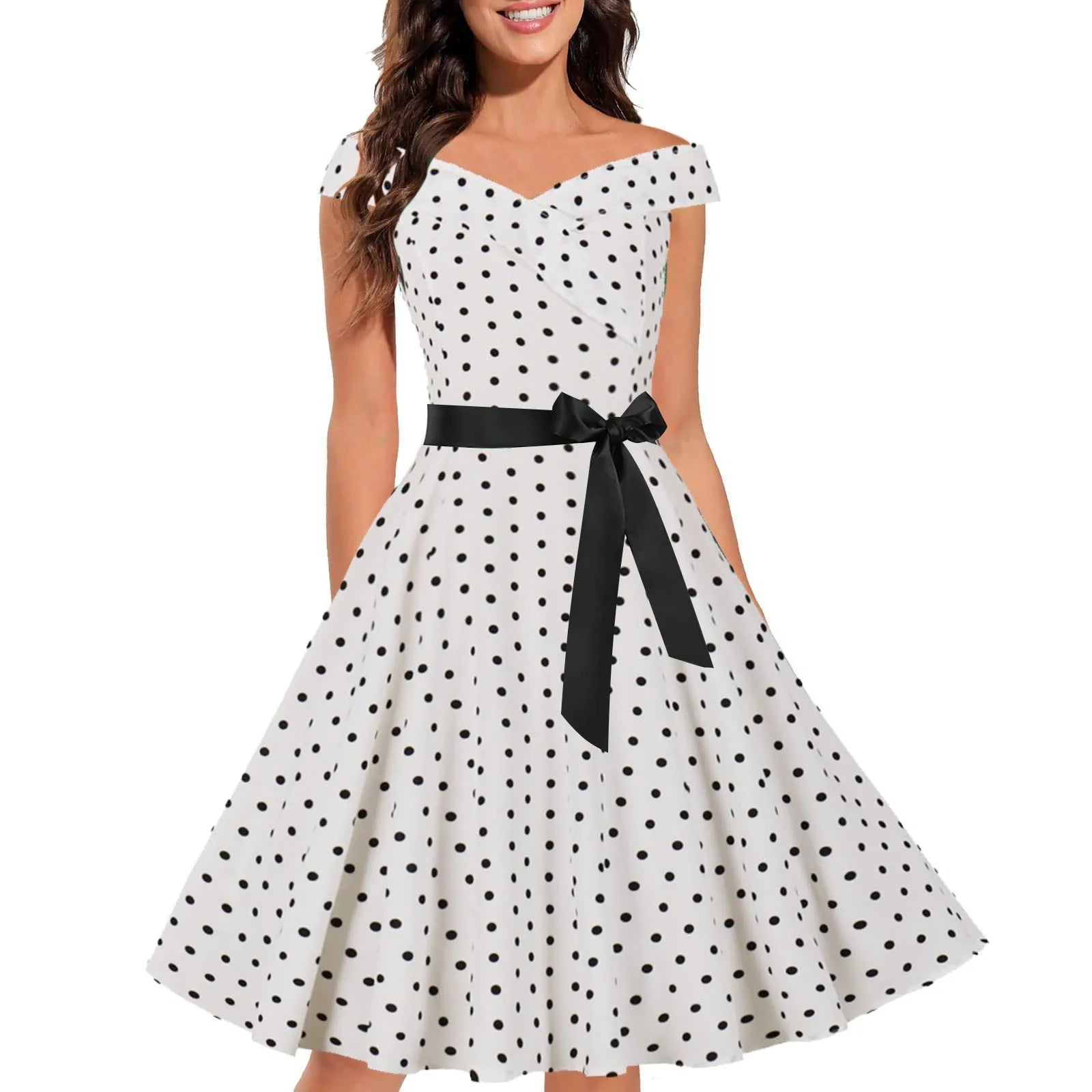 Vintage Polka Dot Off-Shoulder Dress - Y2K Aesthetic Casual Summer Party Outfit