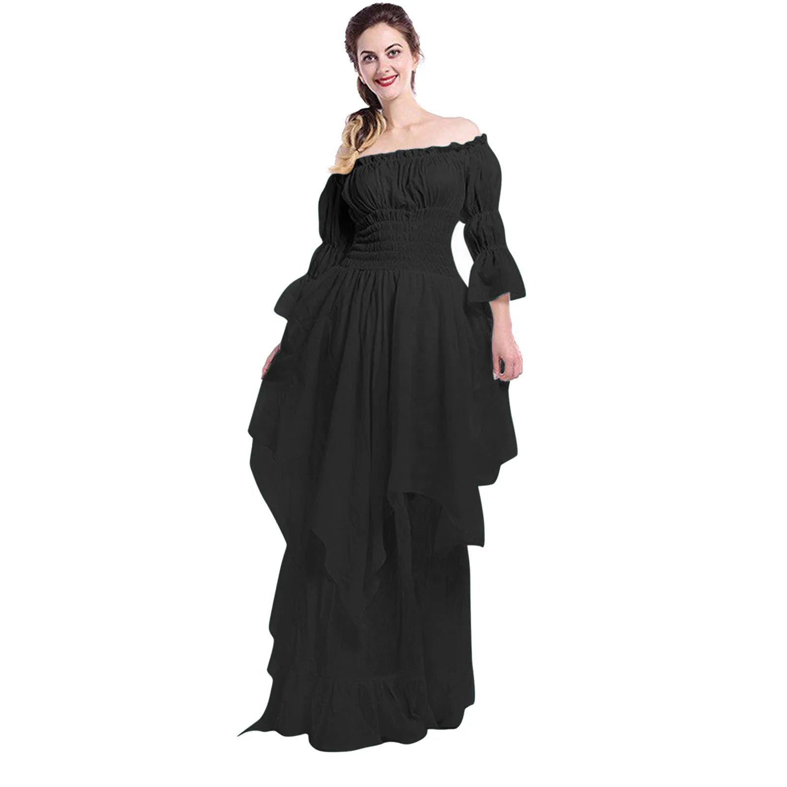 Vintage Victorian Off-Shoulder Puff Sleeve Gothic Dress - Y2K Aesthetic Cosplay Gown