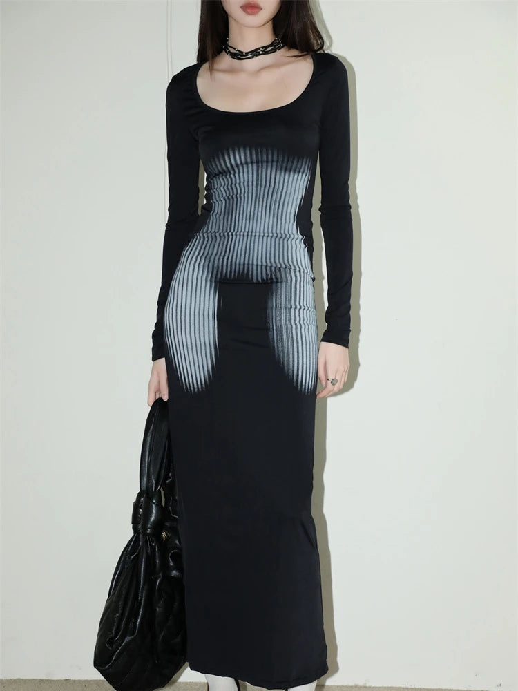 Y2K Aesthetic 3D Body Print Maxi Dress - Summer Fashion, Grunge Style, and Cute Outfits