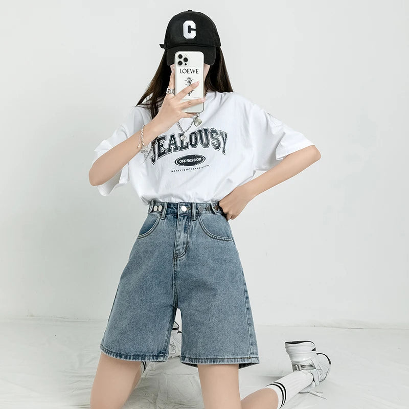 Y2K Aesthetic Adjustable Waist Denim Shorts - Trendy 90s Grunge Summer Outfit Essential