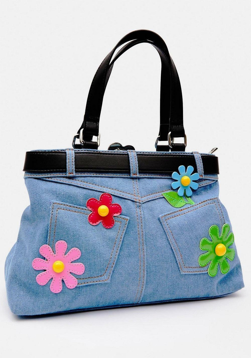 Y2K Aesthetic Belted Denim Handbag - Vintage 90s Grunge Style for Trendy Outfits