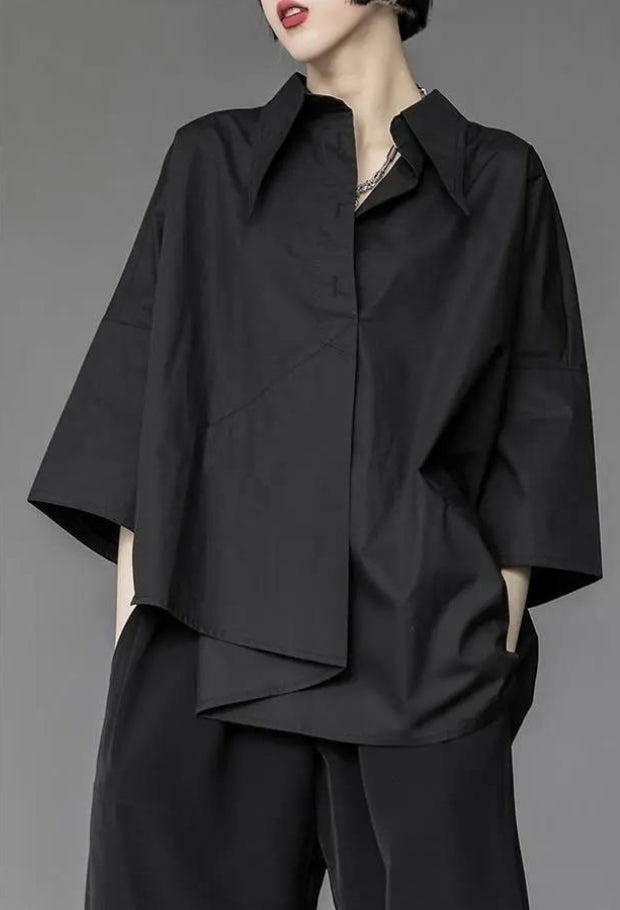 Y2K Aesthetic Black Korean Asymmetric Shirt - Trendy Grunge & 90s Fashion Essential