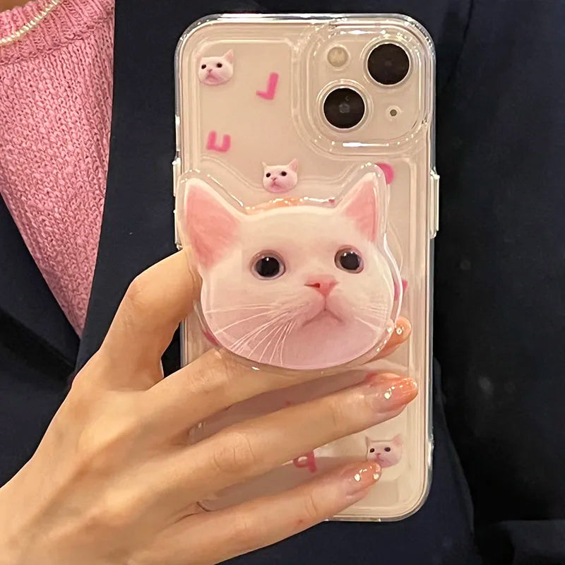 Y2K Aesthetic Cat Popsocket Clear Phone Case - Cute 90s Style Accessory for Trendy Outfits