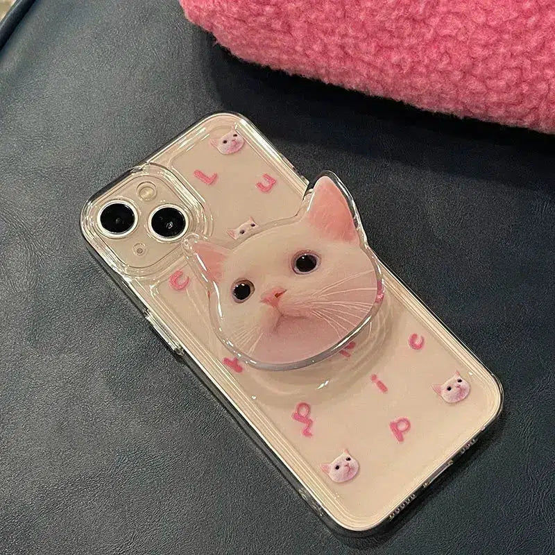 Y2K Aesthetic Cat Popsocket Clear Phone Case - Cute 90s Style Accessory for Trendy Outfits