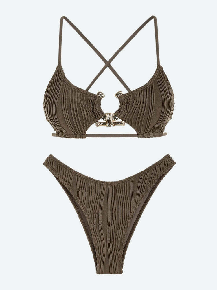 Y2K Aesthetic Criss Cross Bikini Set - Trendy Summer Swimwear for 2000s Fashion Lovers