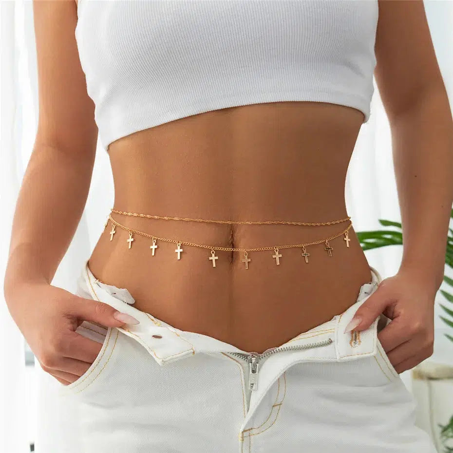 Y2K Aesthetic Cross Belly Chain - Perfect for 90s Fashion, Summer Outfits & Grunge Style