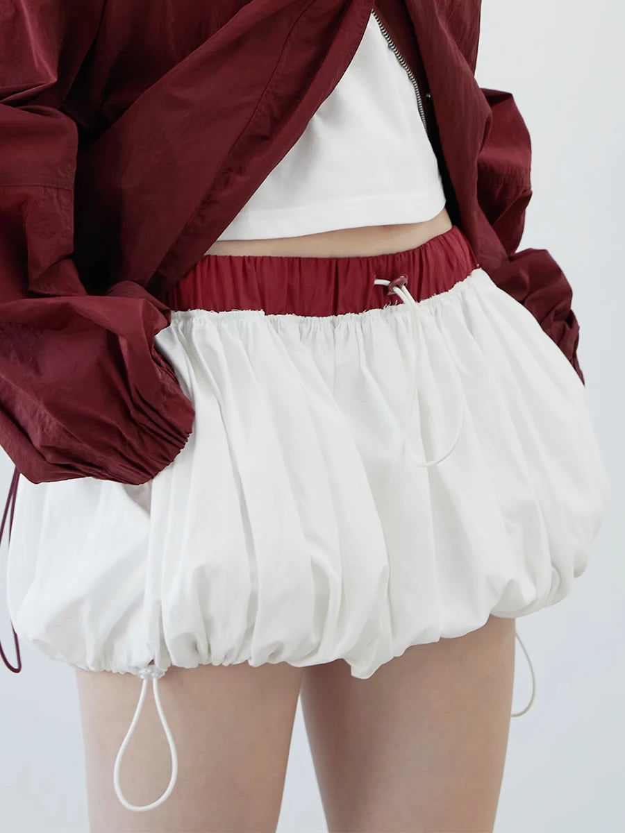 Y2K Aesthetic Drawstring Bubble Mini Skirt - Trendy Summer Outfit for 2000s Fashion Lovers