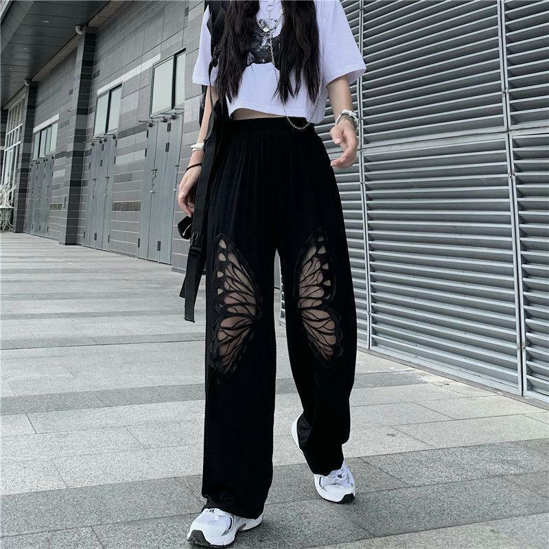 Y2K Aesthetic Elasticated Waist Butterfly Cut-Out Cargo Pants for Trendy Summer Outfits