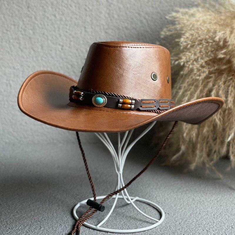 Y2K Aesthetic Faux Leather Western Hat for Grunge & 2000s Fashion Outfits