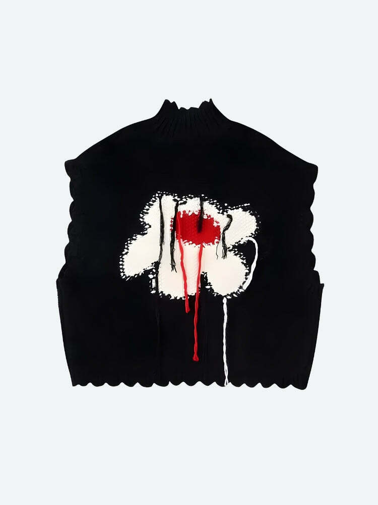 Y2K Aesthetic Flower Embroidered Knitted Sweater Vest for Grunge & 90s Fashion Lovers