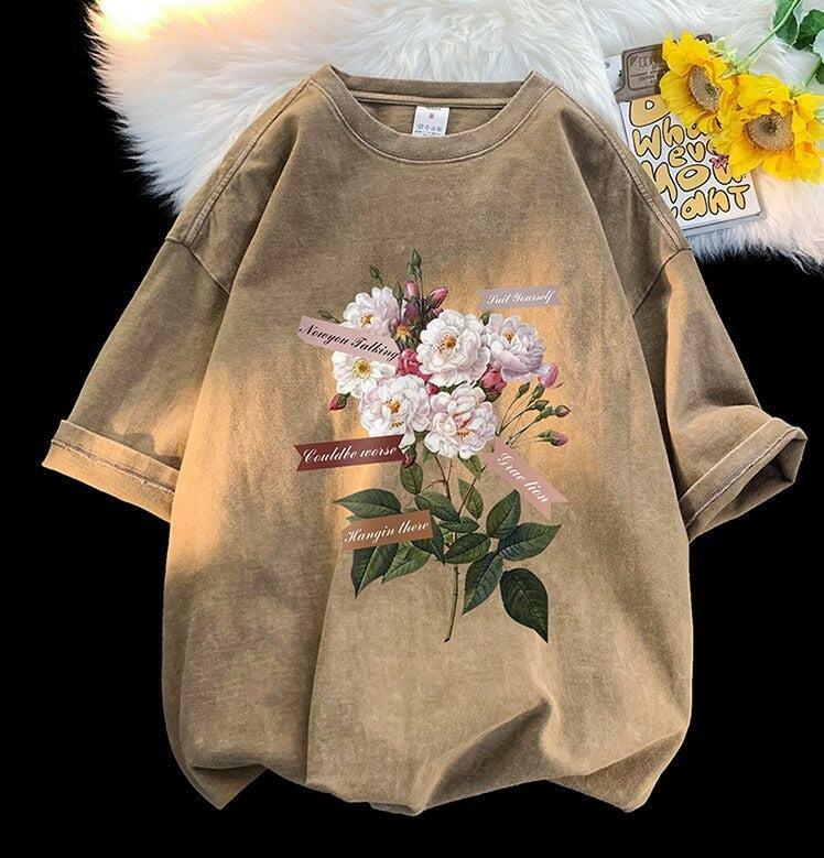 Y2K Aesthetic Flowers Tee - Vintage 90s Grunge Style for Summer Outfits & Cute Looks