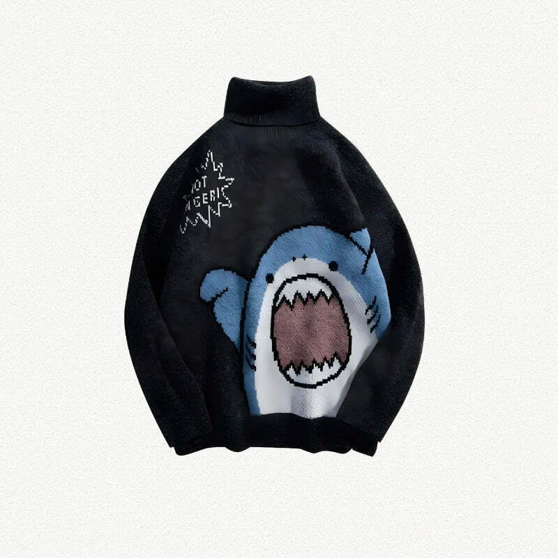 Y2K Aesthetic Funny Shark Knitted Sweater - Grunge Style for Summer Outfits & Cute Looks