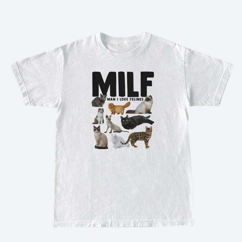 Y2K Aesthetic 'Man I Love Felines' Tee - Vintage 90s Grunge Style for Summer Outfits