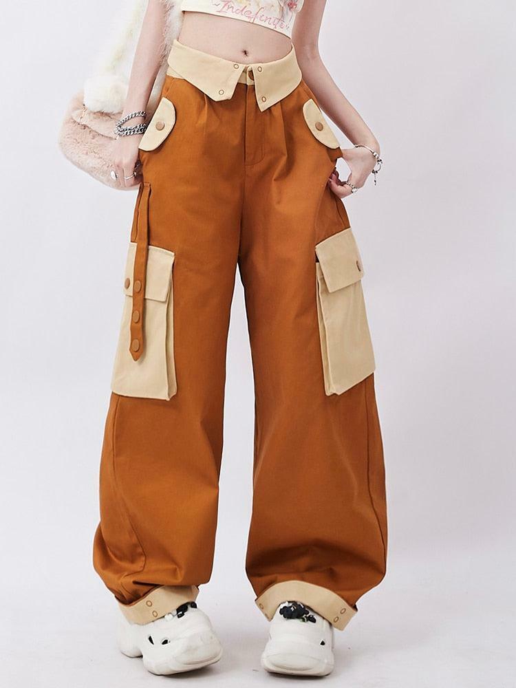 Y2K Aesthetic Orange Wide Leg Cargo Pants for Trendy Summer Outfits & Grunge Style