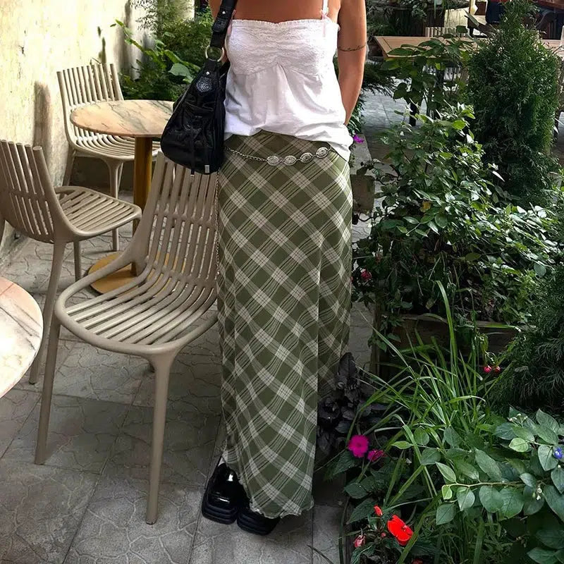 Y2K Aesthetic Plaid Maxi Skirt - Grunge Style Summer Outfit for Trendy Women