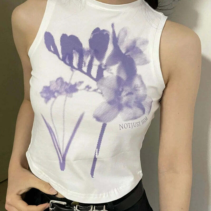 Y2K Aesthetic Purple Flowers Tank Top - Cute Summer Outfit for 90s Fashion Lovers