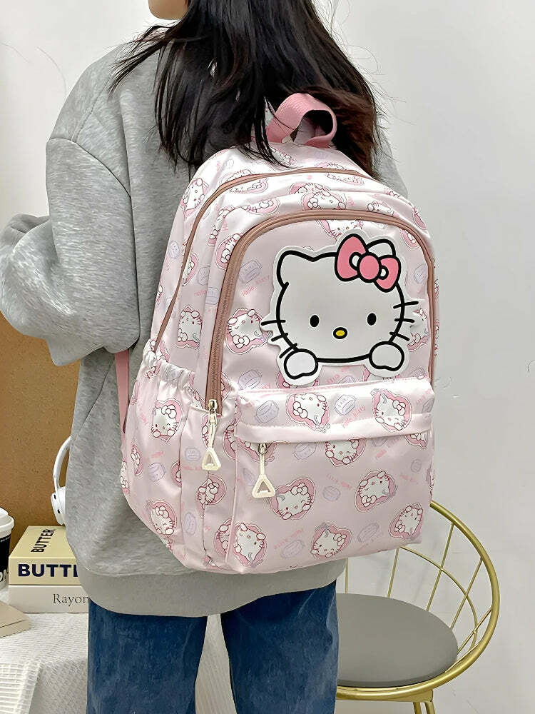 Y2K Aesthetic Sanrio Characters Backpack - Cute 90s Style Bag for Summer Outfits & Rave Looks