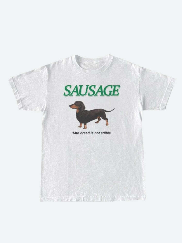 Y2K Aesthetic Sausage Dog Tee - Cute 90s Grunge Style for Summer Outfits & Casual Looks