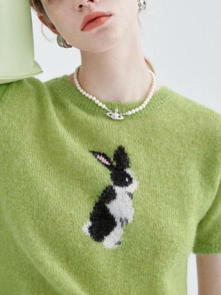 Y2K Aesthetic Soft Girl Rabbit Knitted Top - Cute Summer Outfit for 2000s Fashion Lovers